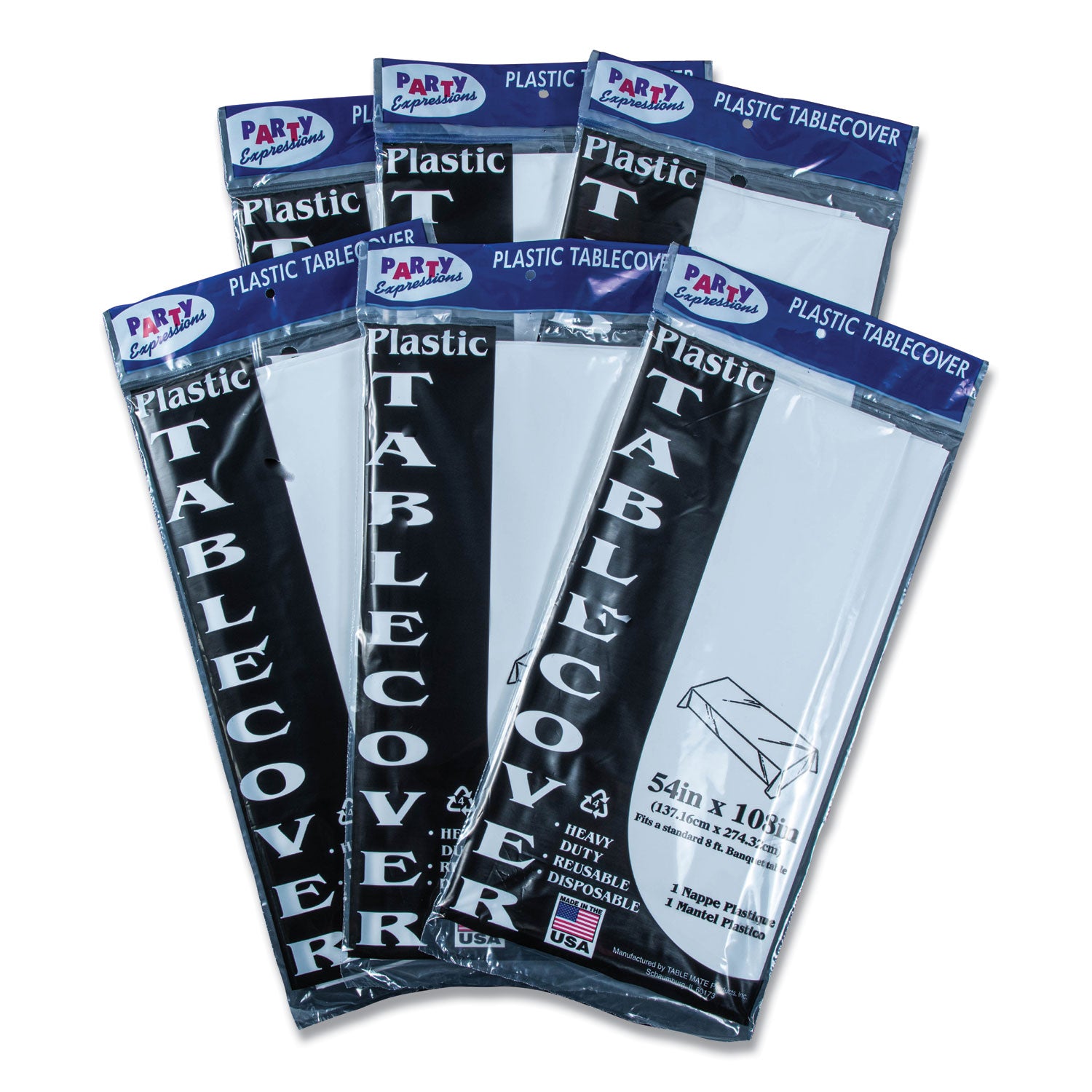 Tablemate Table Set Rectangular Table Cover, Heavyweight Plastic, 54" x 108", White, 6/Pack (549WH)