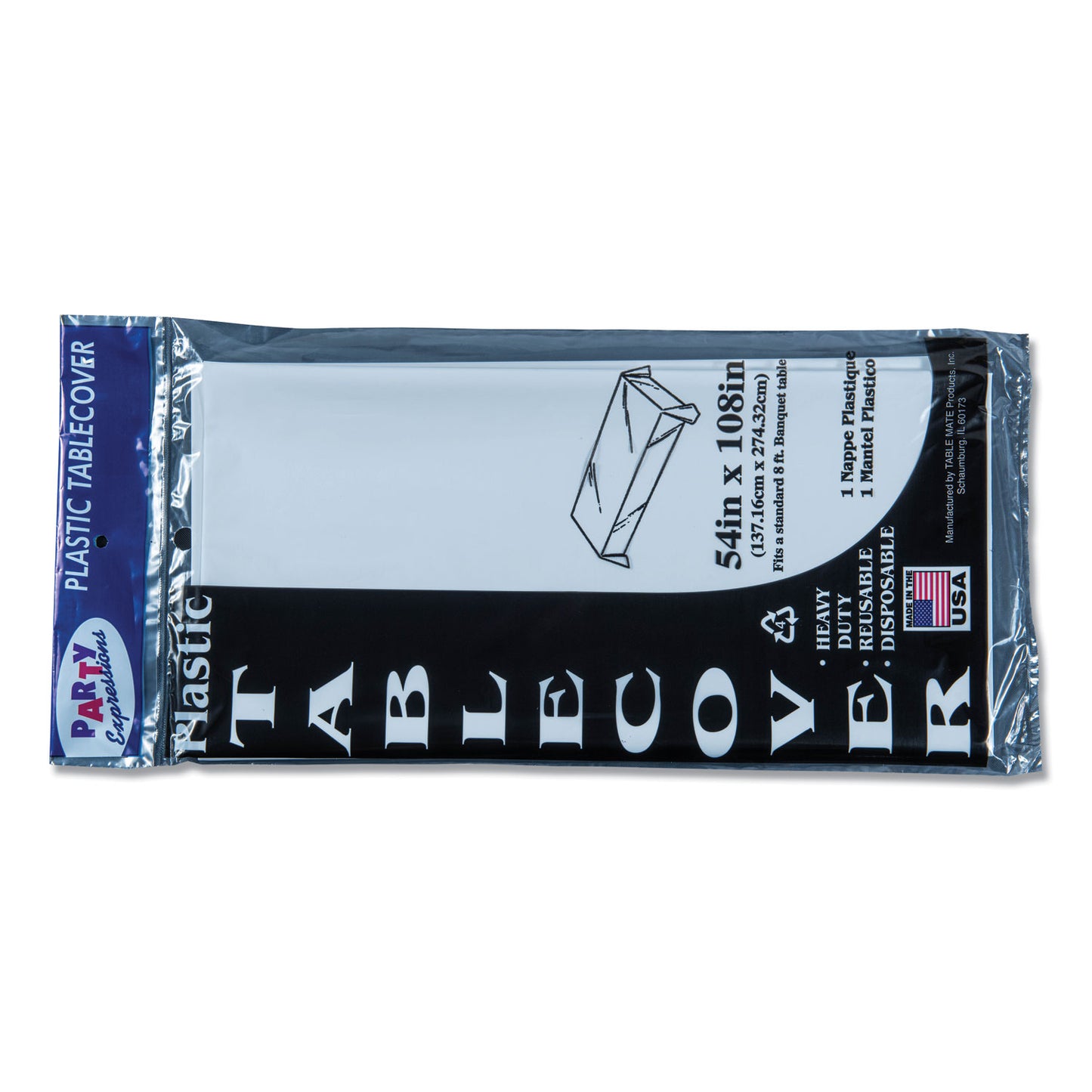 Tablemate Table Set Rectangular Table Cover, Heavyweight Plastic, 54" x 108", White, 6/Pack (549WH)