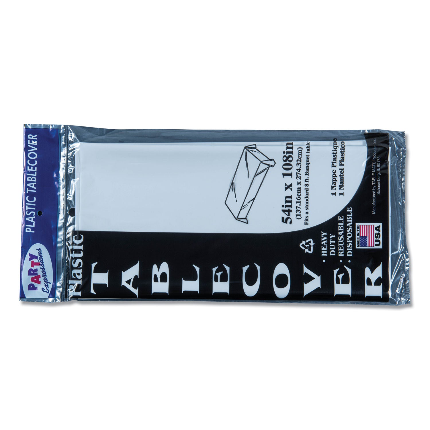 Tablemate Table Set Rectangular Table Cover, Heavyweight Plastic, 54" x 108", White, 6/Pack (549WH)