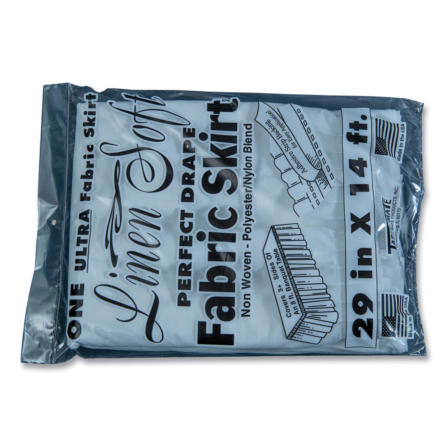 Tablemate Table Set Linen-Like Table Skirting, Polyester, 29" x 14 ft, White (LS2914WH)