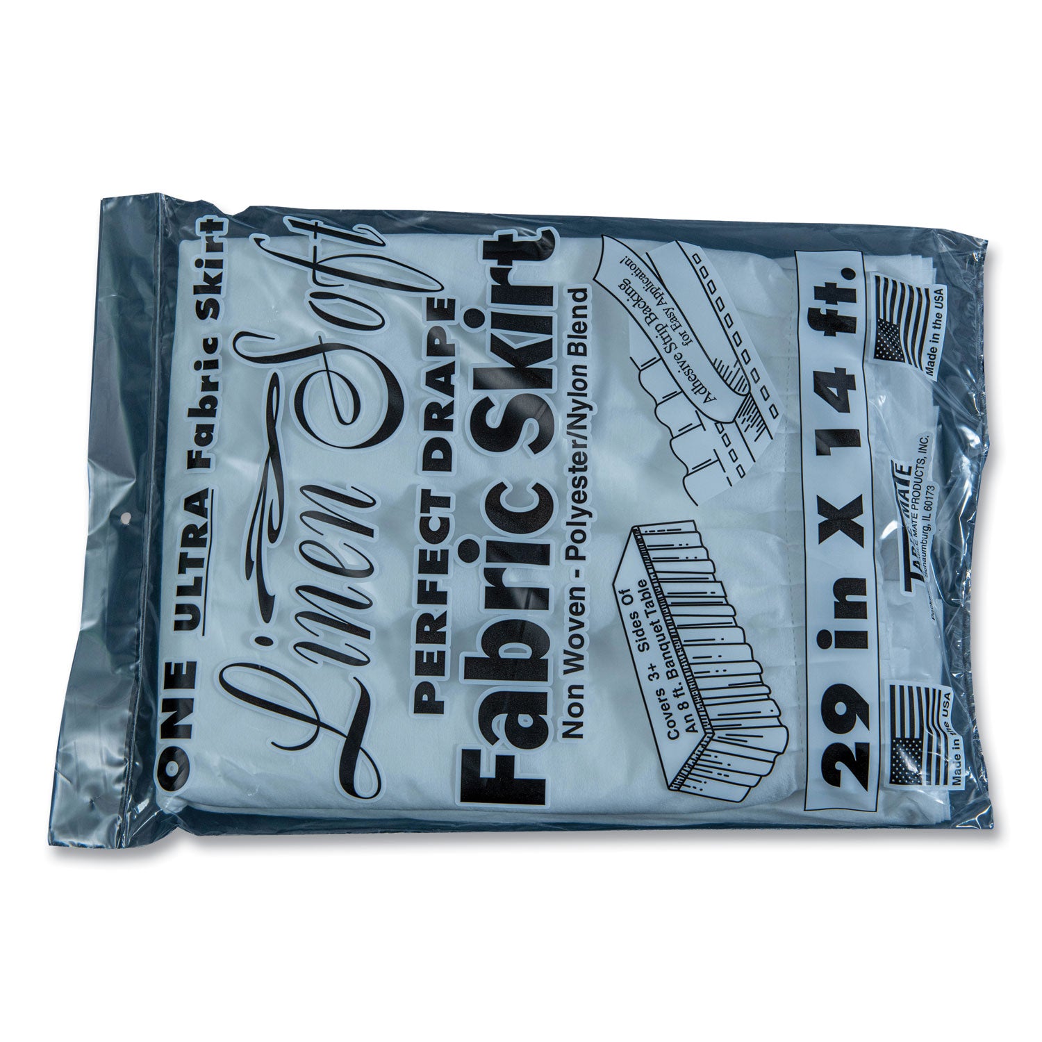 Tablemate Table Set Linen-Like Table Skirting, Polyester, 29" x 14 ft, White (LS2914WH)