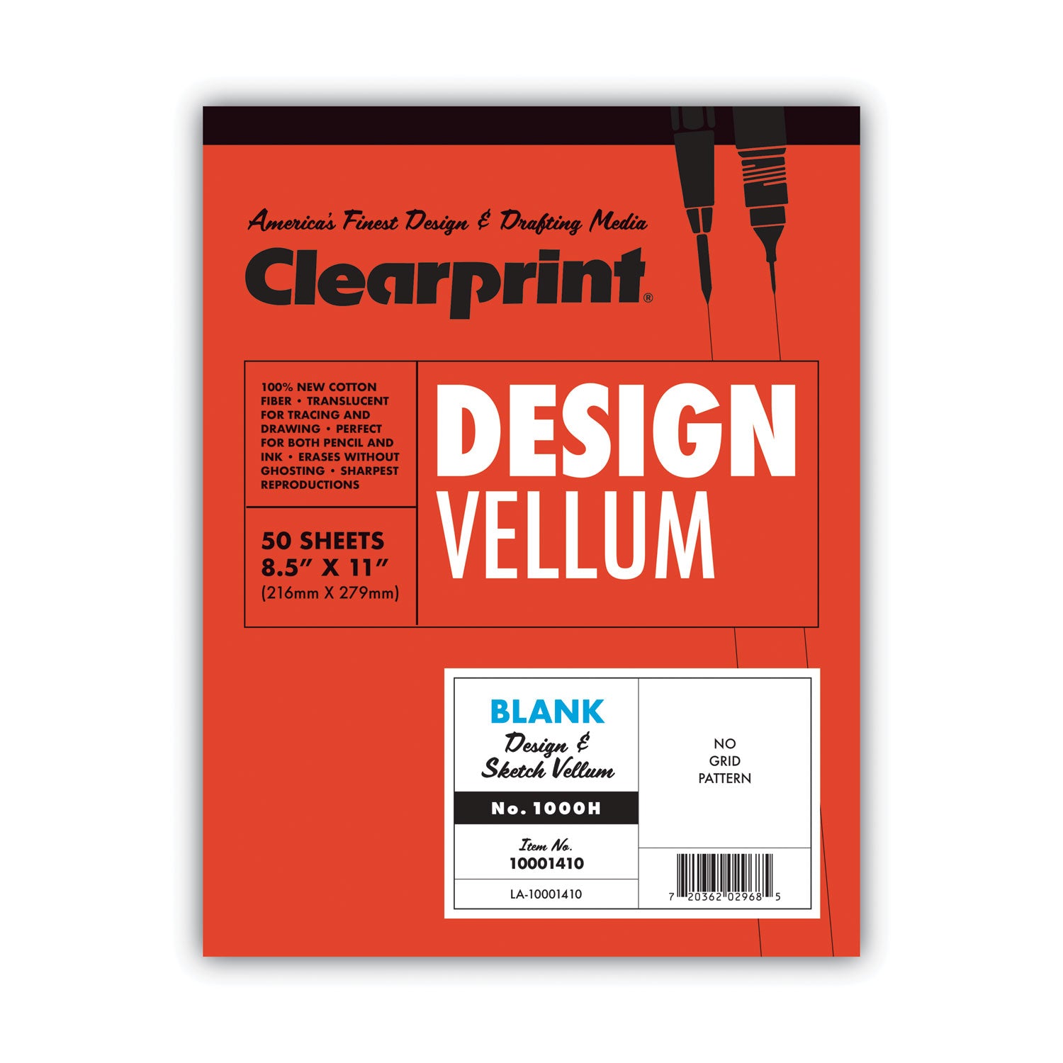 Clearprint Design Vellum Paper, 16 lb Bristol Weight, 8.5 x 11, Translucent White, 50/Pad (10001410)
