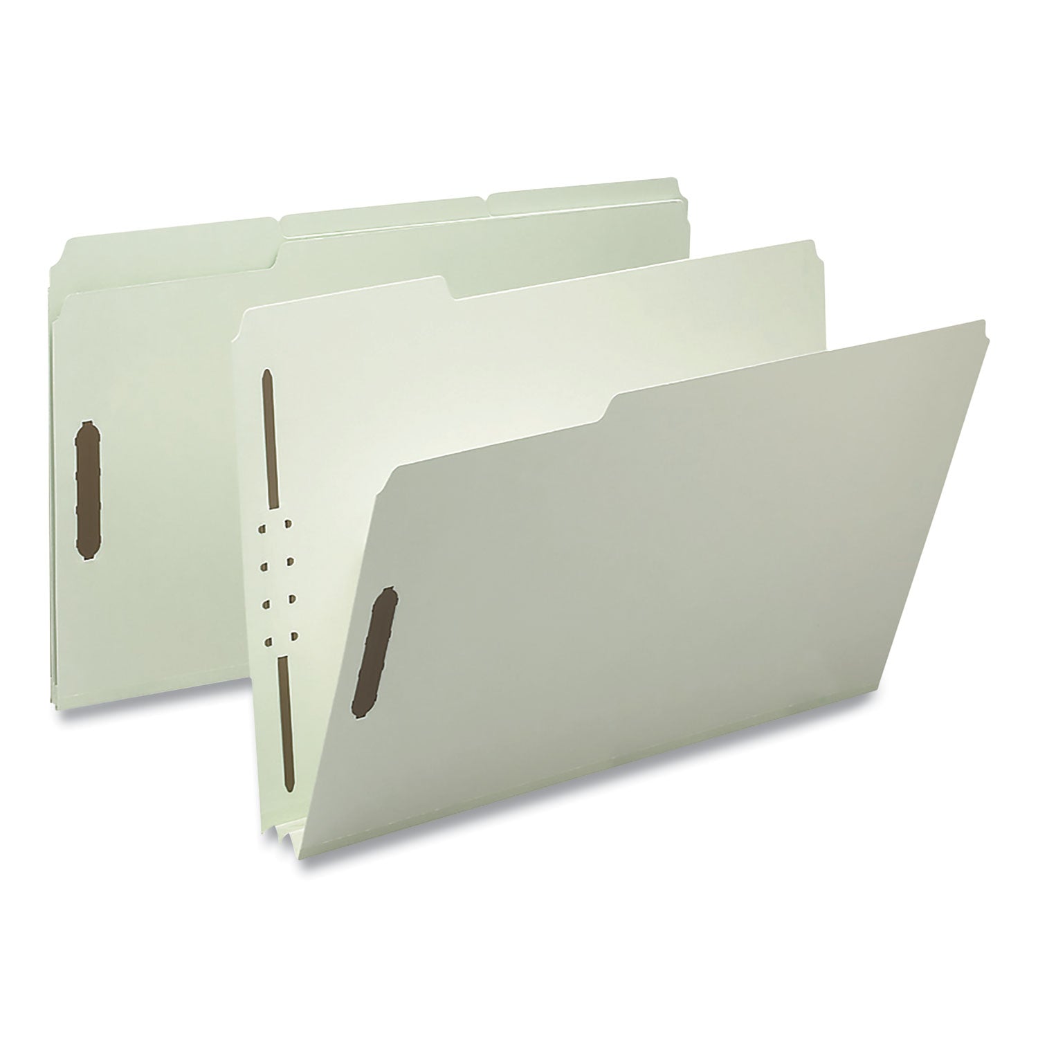 Smead Recycled Pressboard Fastener Folders, 3" Expansion, 2 Fasteners, Legal Size, Gray-Green Exterior, 25/Box (20005)