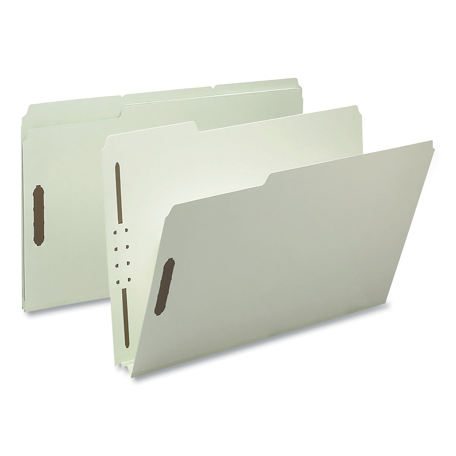 Smead Recycled Pressboard Fastener Folders, 2" Expansion, 2 Fasteners, Legal Size, Gray-Green Exterior, 25/Box (20004)