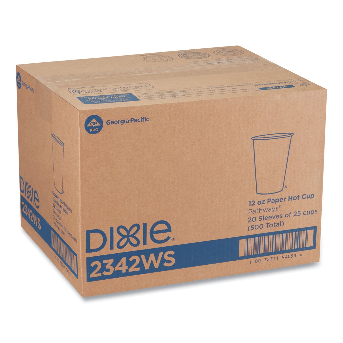 Dixie Pathways Paper Hot Cups, 12 oz, 25/Bag, 20 Bags/Carton (2342WS)