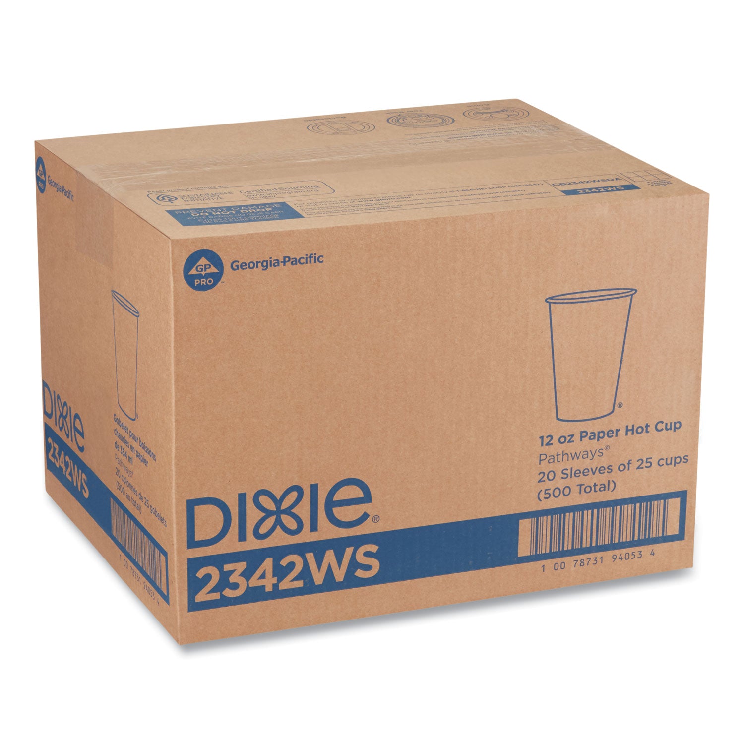 Dixie Pathways Paper Hot Cups, 12 oz, 25/Bag, 20 Bags/Carton (2342WS)