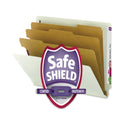 Smead End Tab Pressboard Classification Folders, Eight SafeSHIELD Fasteners, 3" Expansion, 3 Dividers, Legal Size, Gray-Green,10/BX (29820)