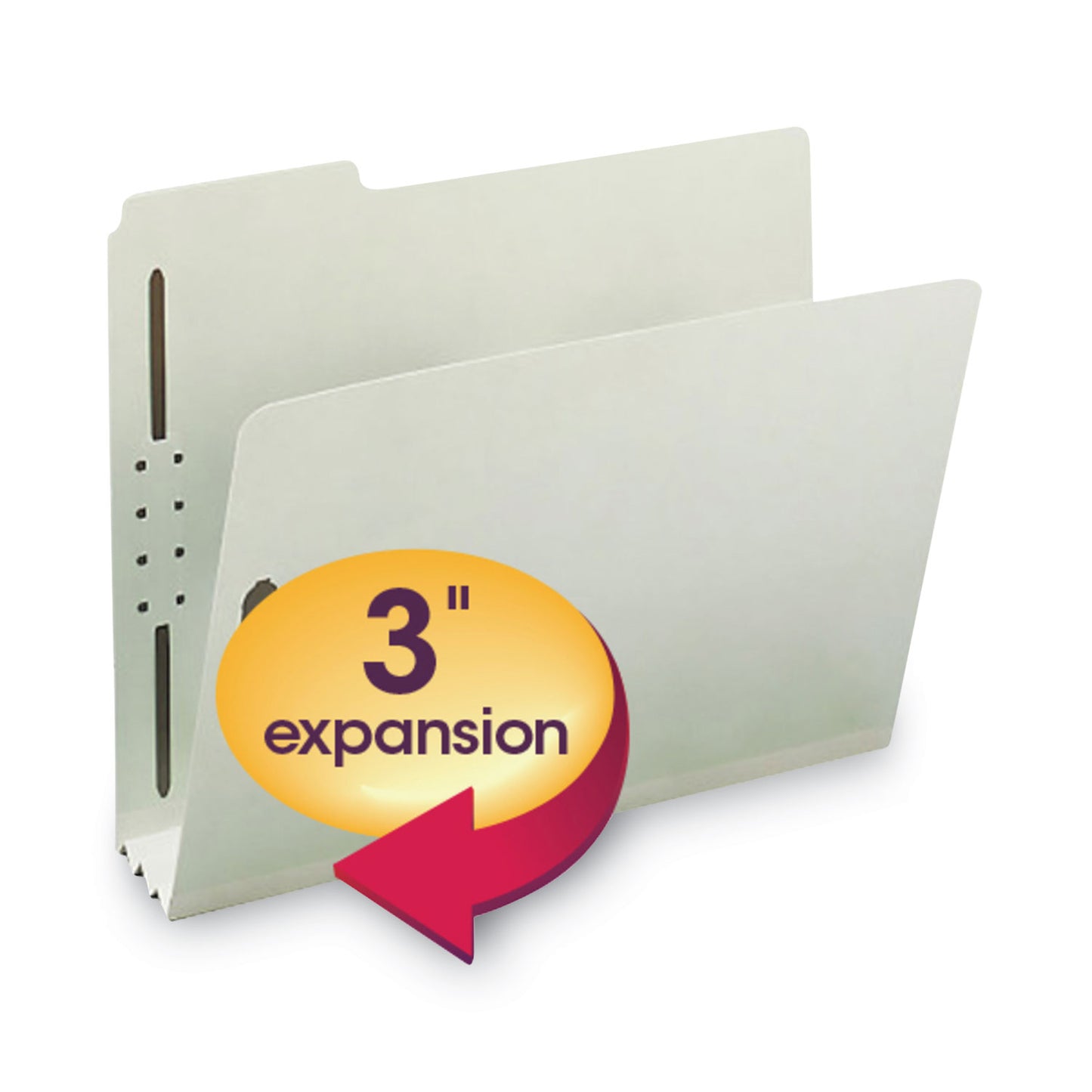 Smead Recycled Pressboard Fastener Folders, 3" Expansion, 2 Fasteners, Letter Size, Gray-Green Exterior, 25/Box (15005)