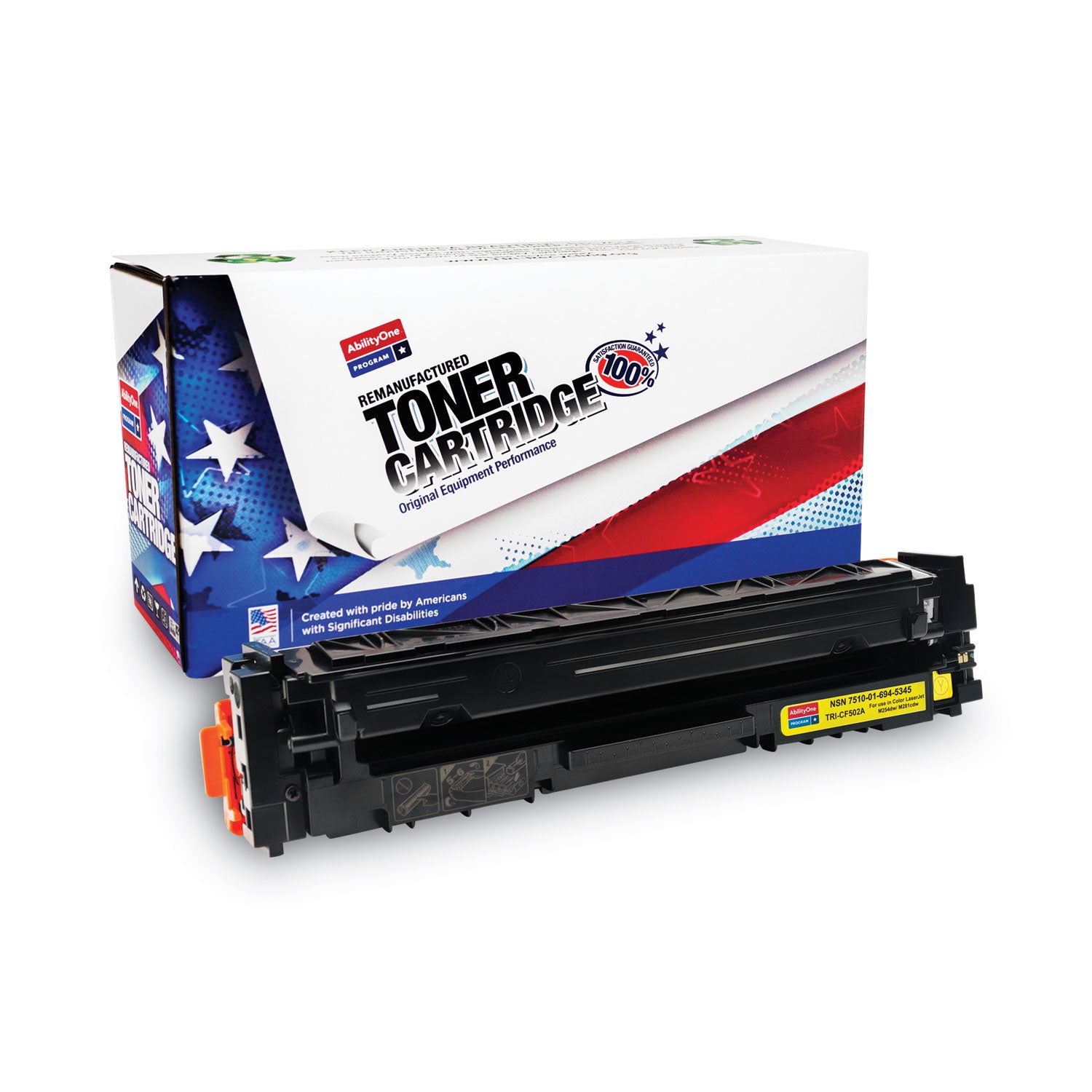 AbilityOne 7510016945345 Remanufactured CF502A (202A) Toner, 1,300 Page-Yield, Yellow