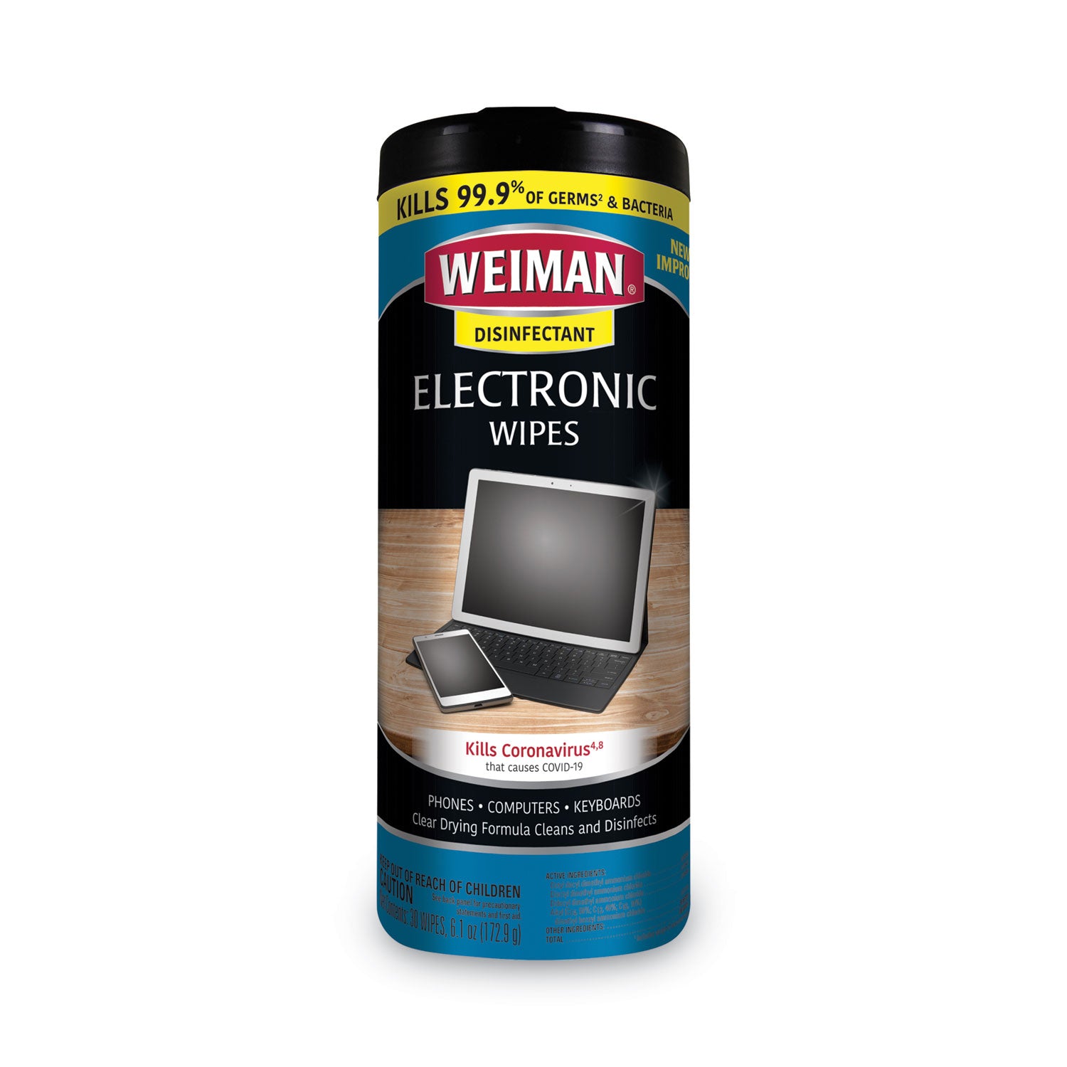 WEIMAN E-tronic Wipes, 1-Ply, 7 x 8, White, 30/Canister, 4 Canisters/Carton (93ACT)