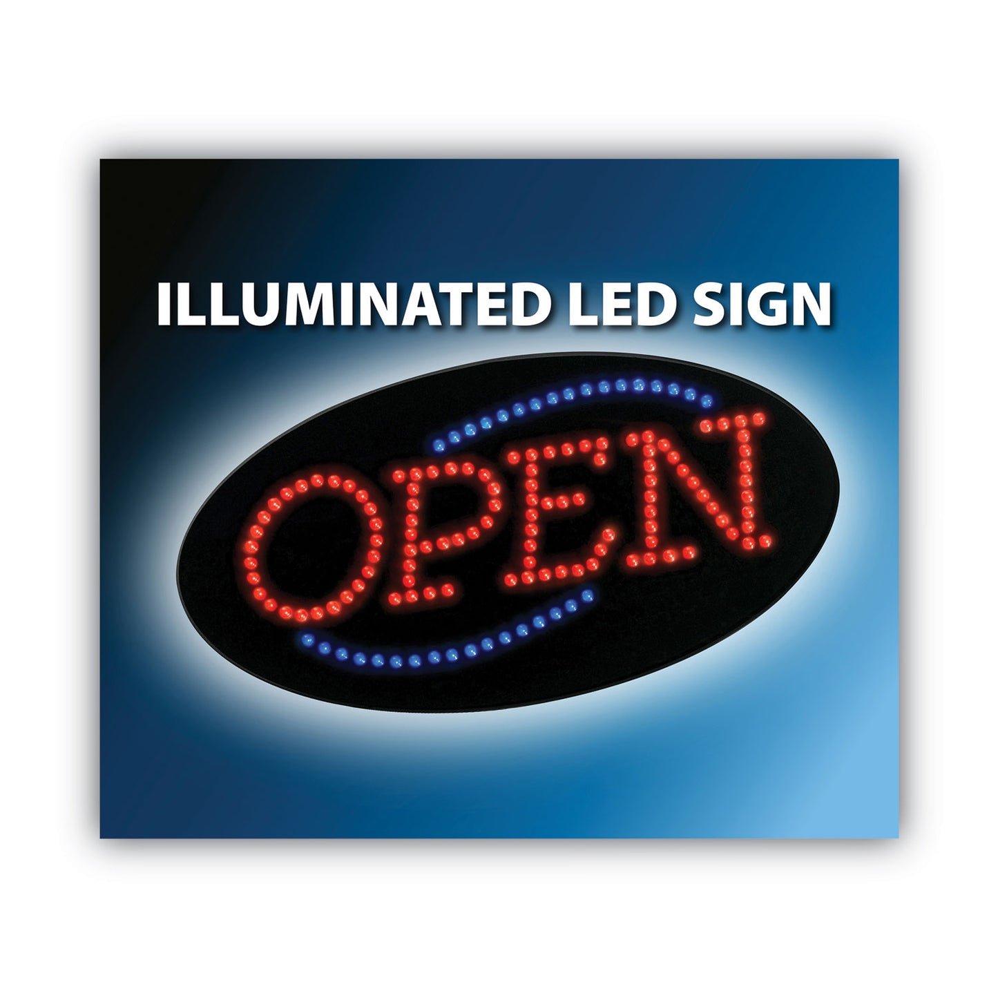 COSCO LED OPEN Sign, 10.5 x 20.13, Red and Blue Graphics (098099)