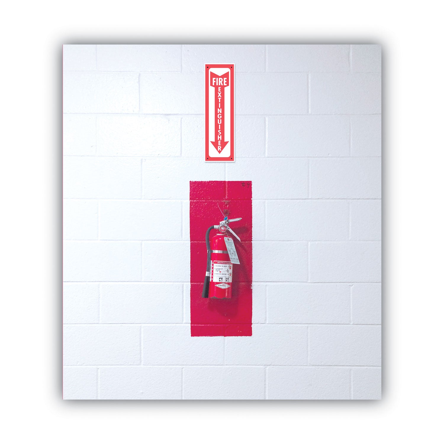 COSCO Glow-In-The-Dark Safety Sign, Fire Extinguisher, 4 x 13, Red (098063)