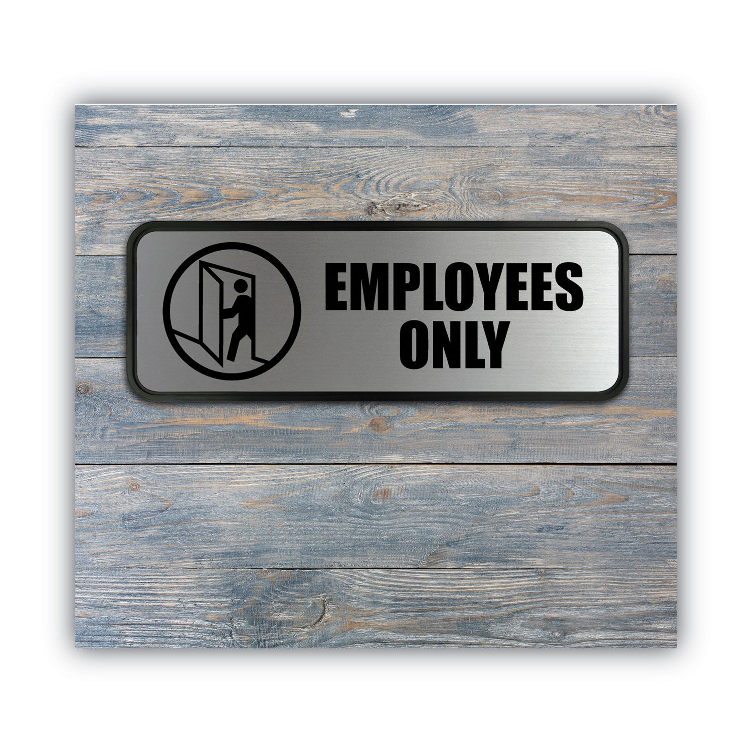 COSCO Brushed Metal Office Sign, Employees Only, 9 x 3, Silver (098206)