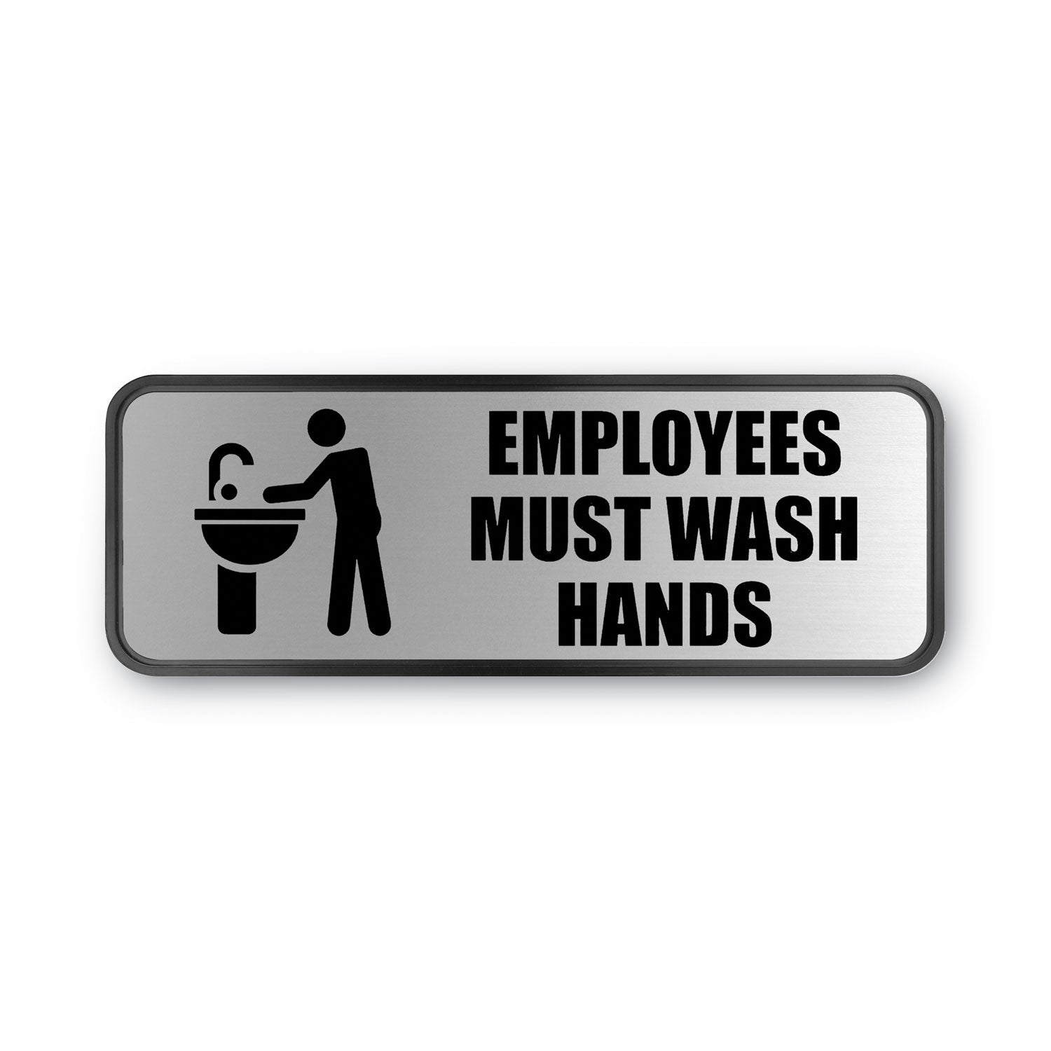 COSCO Brushed Metal Office Sign, Employees Must Wash Hands, 9 x 3, Silver (098205)