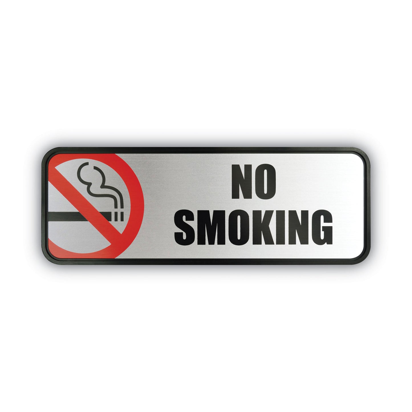 COSCO Brush Metal Office Sign, No Smoking, 9 x 3, Silver/Red (098207)