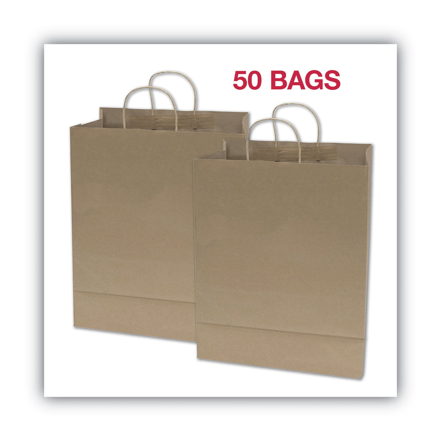 COSCO Premium Shopping Bag, Natural Twisted-Paper Handles, 12" x 6.5" x 17", Brown, 50/Box (091566)
