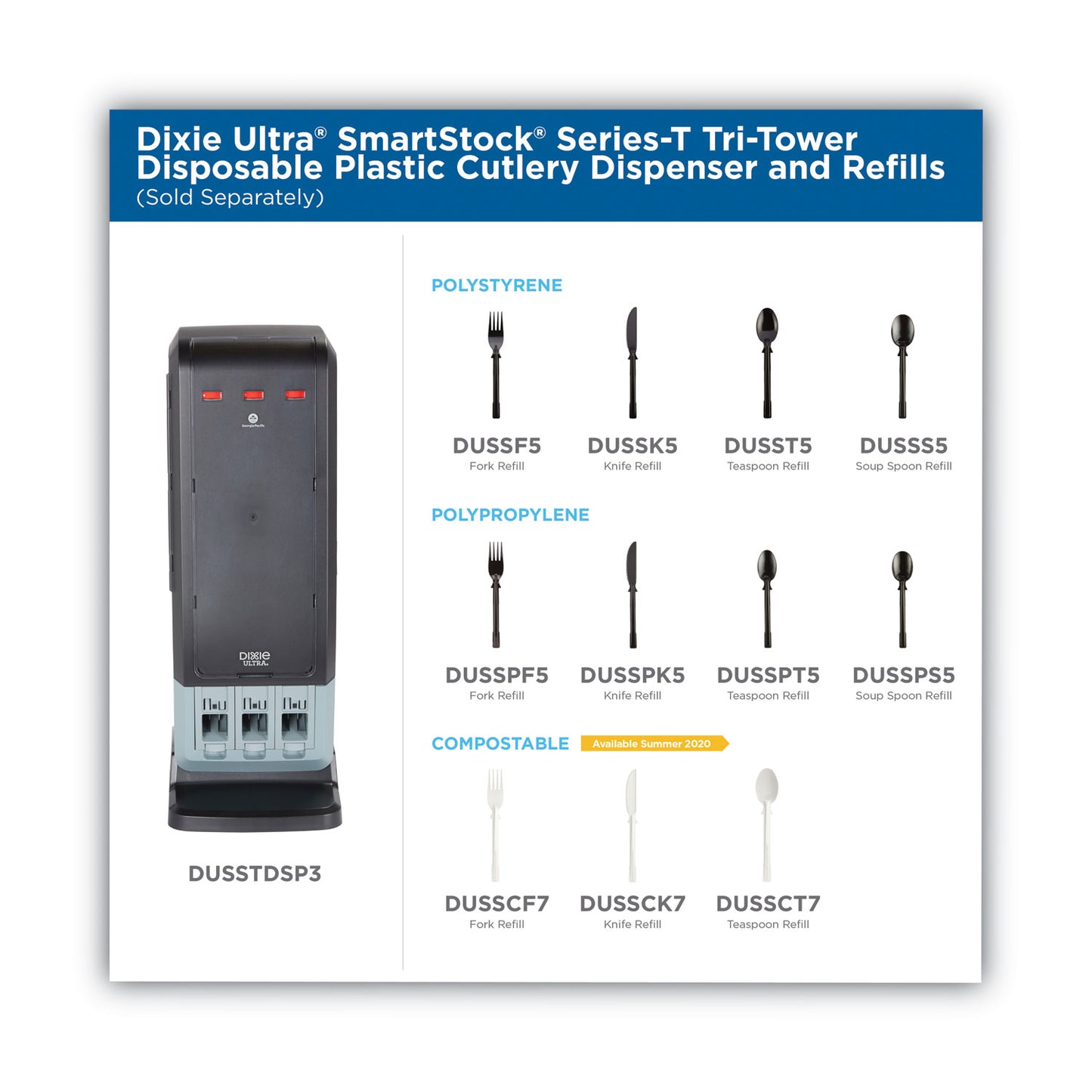 Dixie SmartStock Tri-Tower Dispensing System Cutlery, Forks, Mediumweight, Polystyrene, Black, 40/Cartridge, 24 Cartridges/Carton (DUSSF5)