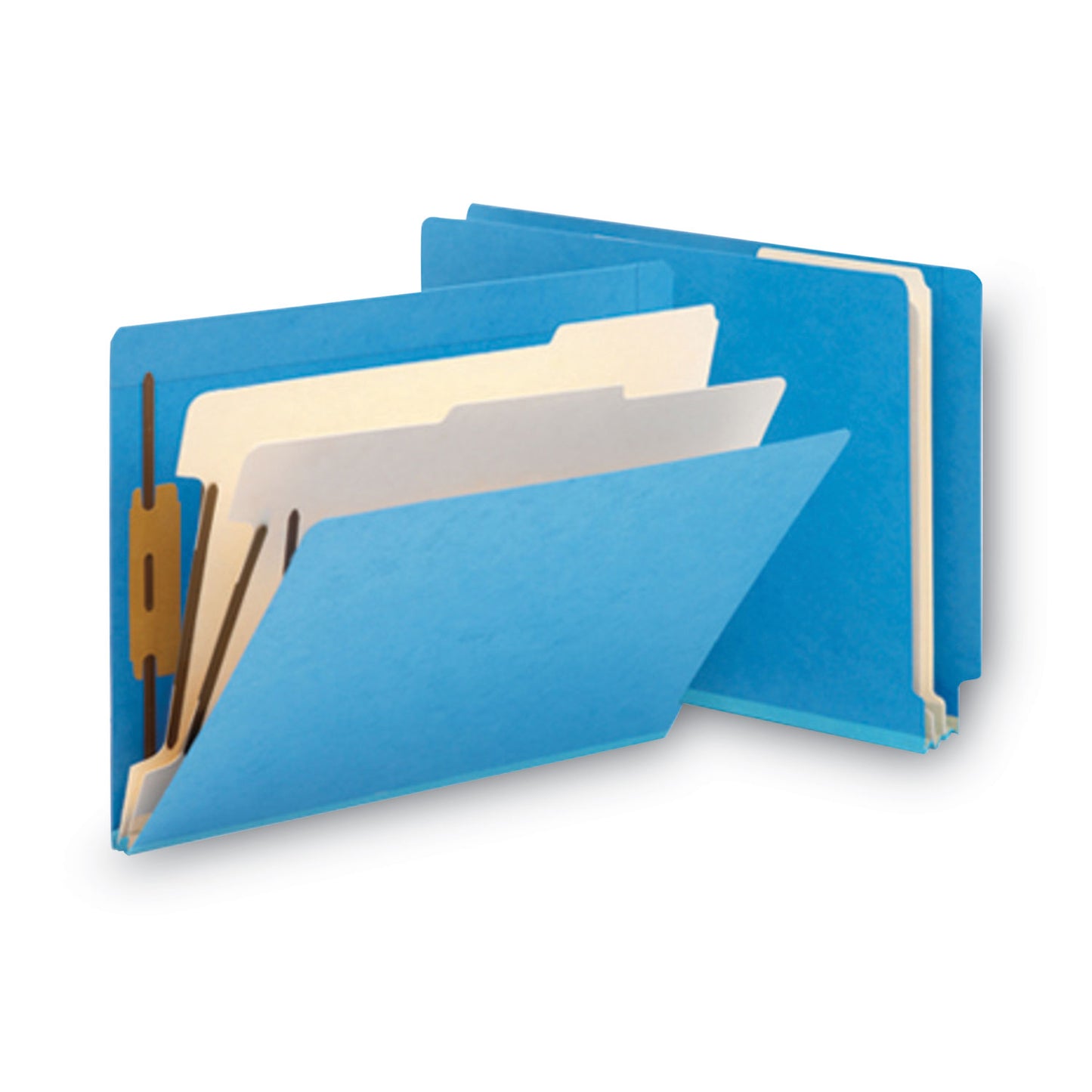 Smead Colored End Tab Classification Folders with Dividers, 2" Expansion, 2 Dividers, 6 Fasteners, Letter Size, Blue, 10/Box (26836)