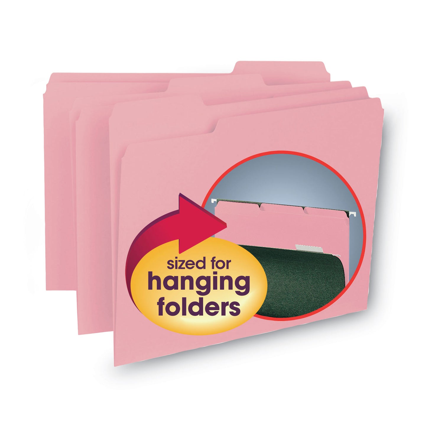 Smead Interior File Folders, 1/3-Cut Tabs: Assorted, Letter Size, 0.75" Expansion, Pink, 100/Box (10263)