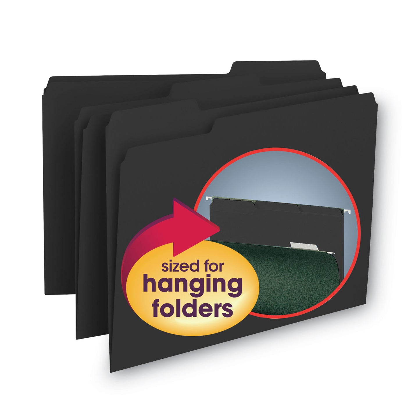Smead Interior File Folders, 1/3-Cut Tabs: Assorted, Letter Size, 0.75" Expansion, Black/Gray, 100/Box (10243)