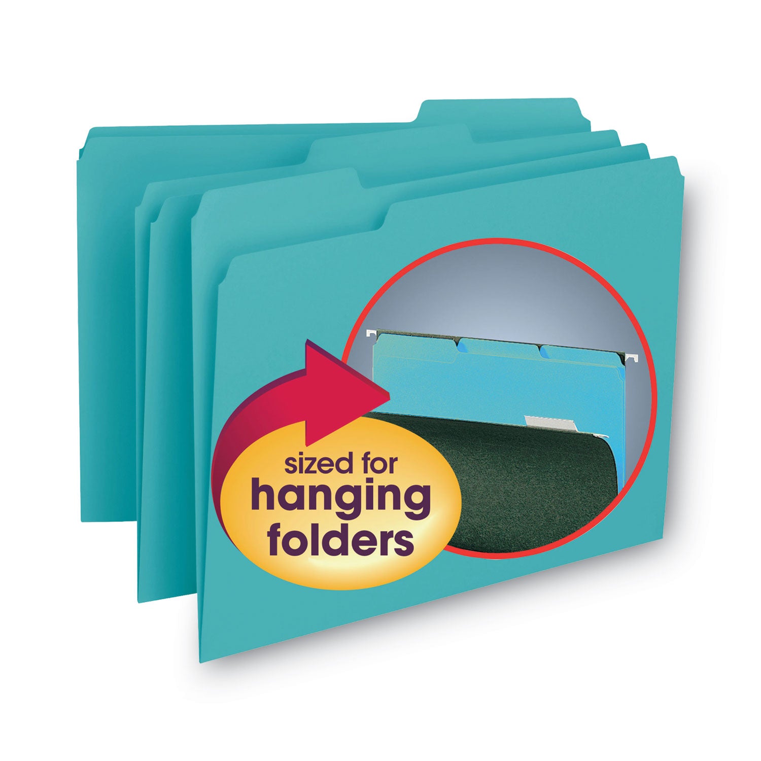 Smead Interior File Folders, 1/3-Cut Tabs: Assorted, Letter Size, 0.75" Expansion, Aqua, 100/Box (10235)