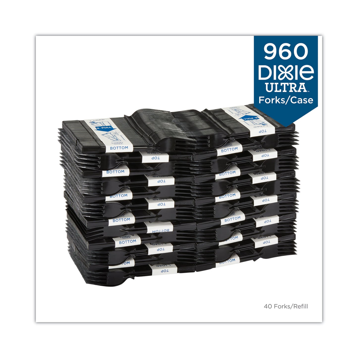 Dixie SmartStock Tri-Tower Dispensing System Cutlery, Forks, Mediumweight, Polystyrene, Black, 40/Cartridge, 24 Cartridges/Carton (DUSSF5)