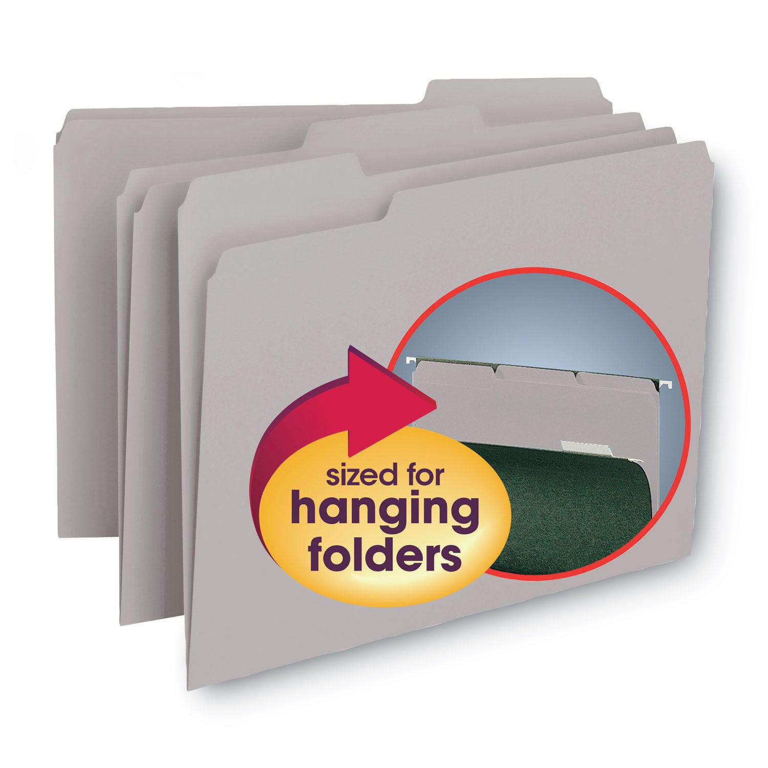 Smead Interior File Folders, 1/3-Cut Tabs: Assorted, Letter Size, 0.75" Expansion, Gray, 100/Box (10251)