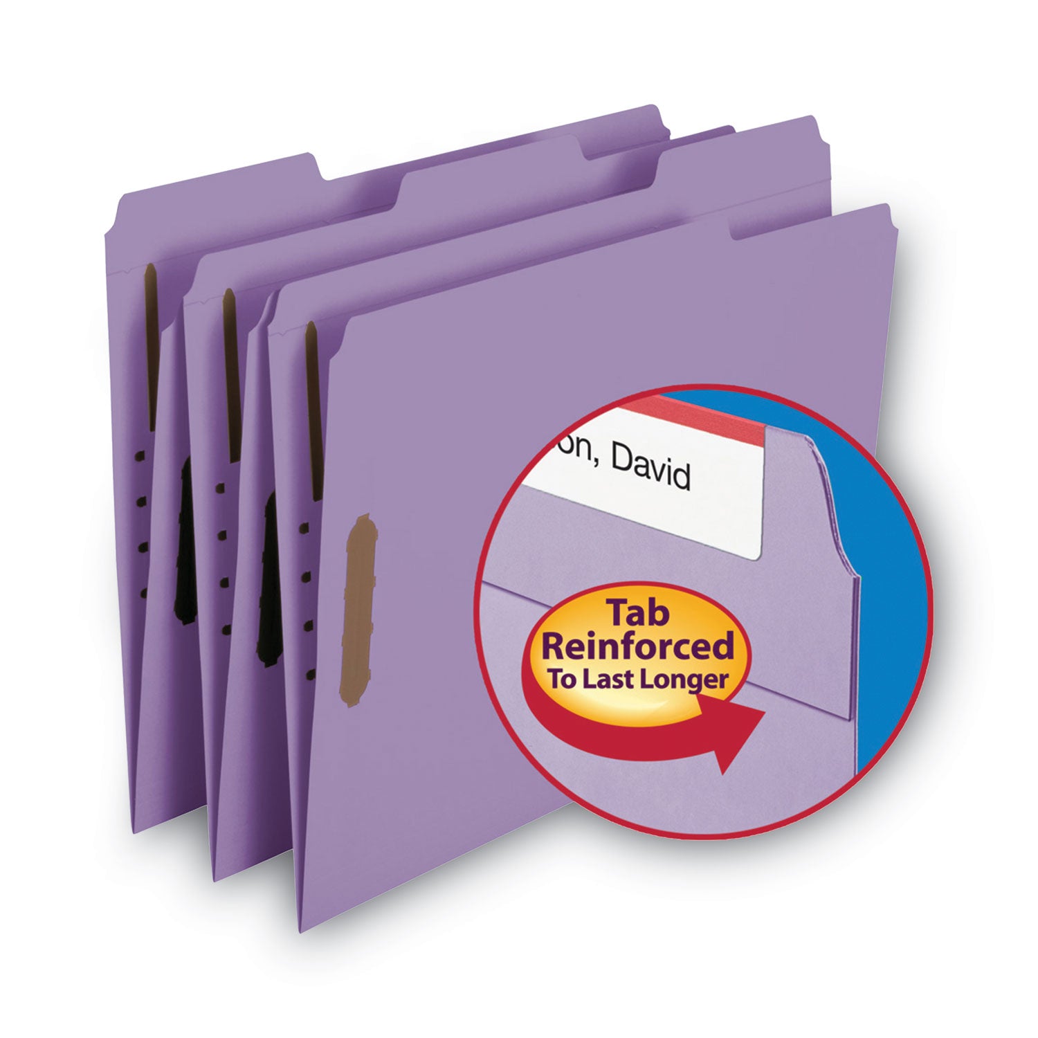 Smead Top Tab Colored Fastener Folders, 0.75" Expansion, 2 Fasteners, Letter Size, Lavender Exterior, 50/Box (12440)