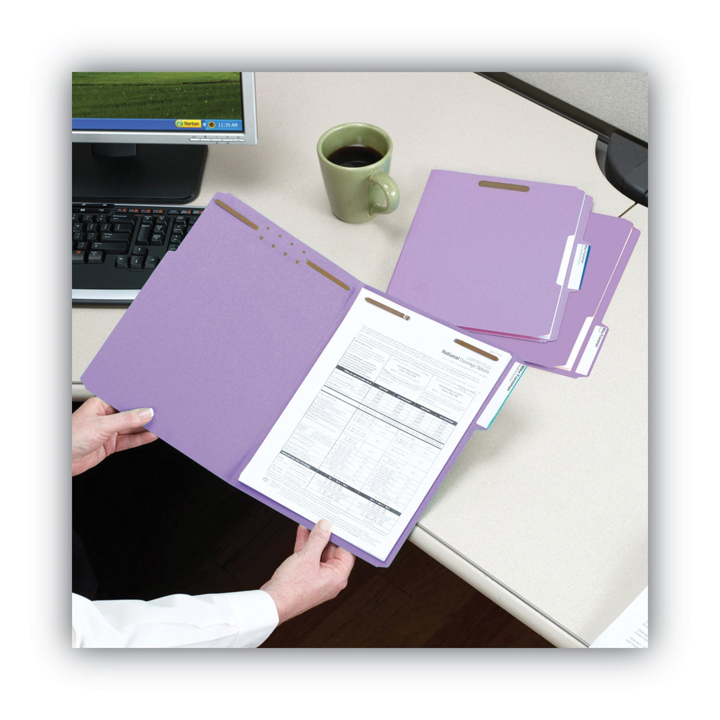 Smead Top Tab Colored Fastener Folders, 0.75" Expansion, 2 Fasteners, Letter Size, Lavender Exterior, 50/Box (12440)