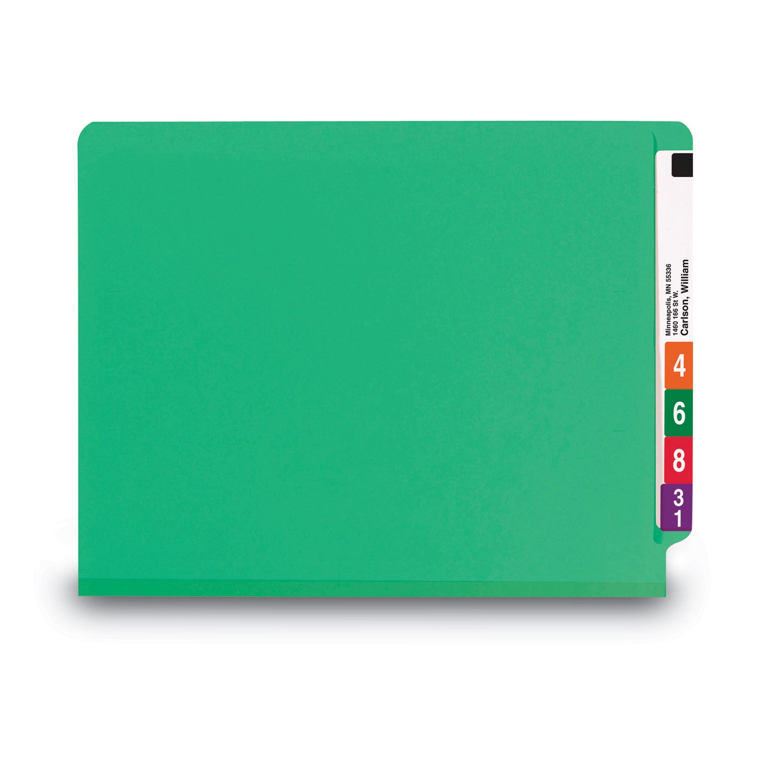 Smead Colored End Tab Classification Folders with Dividers, 2" Expansion, 2 Dividers, 6 Fasteners, Letter Size, Green, 10/Box (26837)