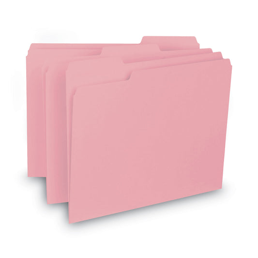 Smead Interior File Folders, 1/3-Cut Tabs: Assorted, Letter Size, 0.75" Expansion, Pink, 100/Box (10263)