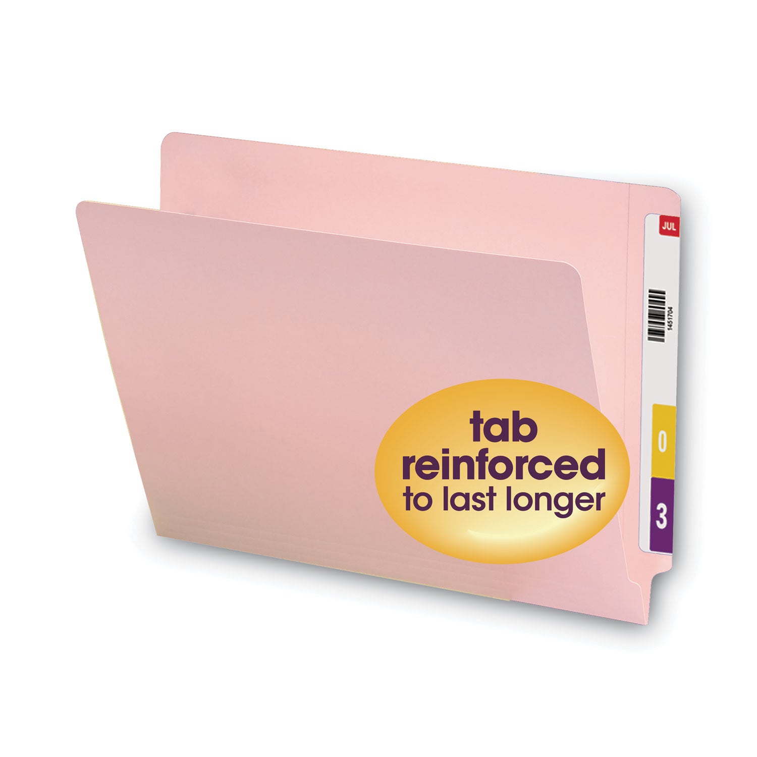 Smead Shelf-Master Reinforced End Tab Colored Folders, Straight Tabs, Letter Size, 0.75" Expansion, Pink, 100/Box (25610)