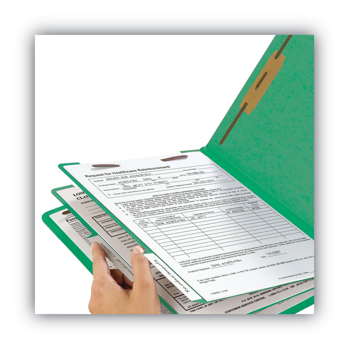 Smead Colored End Tab Classification Folders with Dividers, 2" Expansion, 2 Dividers, 6 Fasteners, Letter Size, Green, 10/Box (26837)