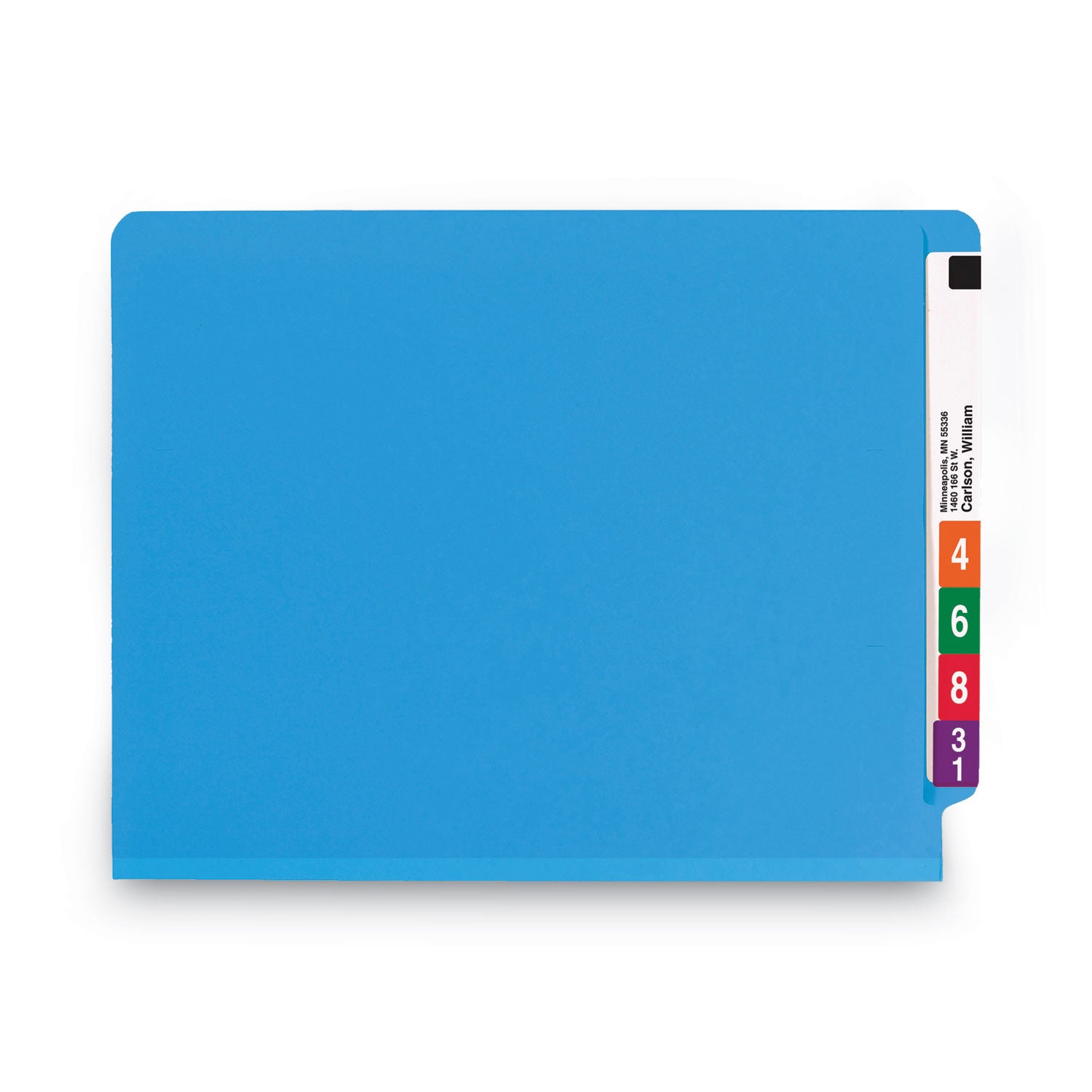 Smead Colored End Tab Classification Folders with Dividers, 2" Expansion, 2 Dividers, 6 Fasteners, Letter Size, Blue, 10/Box (26836)