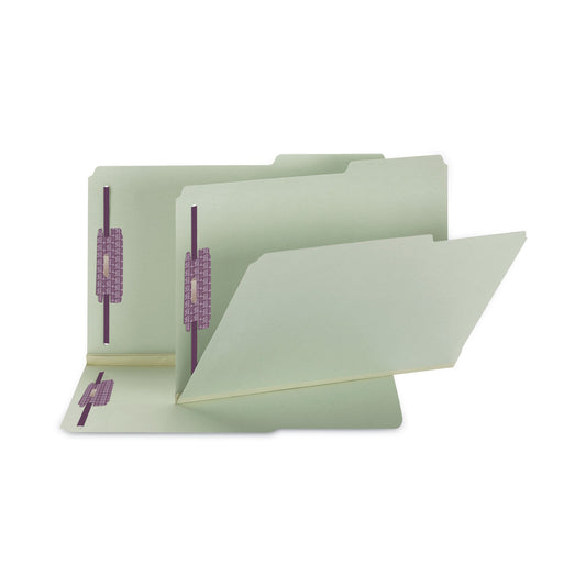 Smead Recycled Pressboard Folders, Two SafeSHIELD Coated Fasteners, 2/5-Cut: Right, 2" Expansion, Legal Size, Gray-Green, 25/Box (19920)