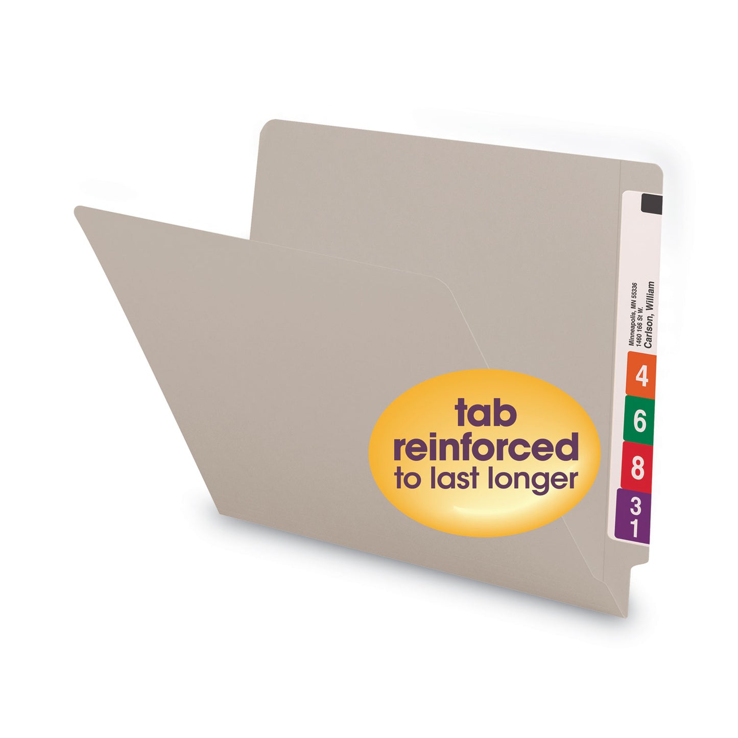 Smead Shelf-Master Reinforced End Tab Colored Folders, Straight Tabs, Letter Size, 0.75" Expansion, Gray, 100/Box (25310)