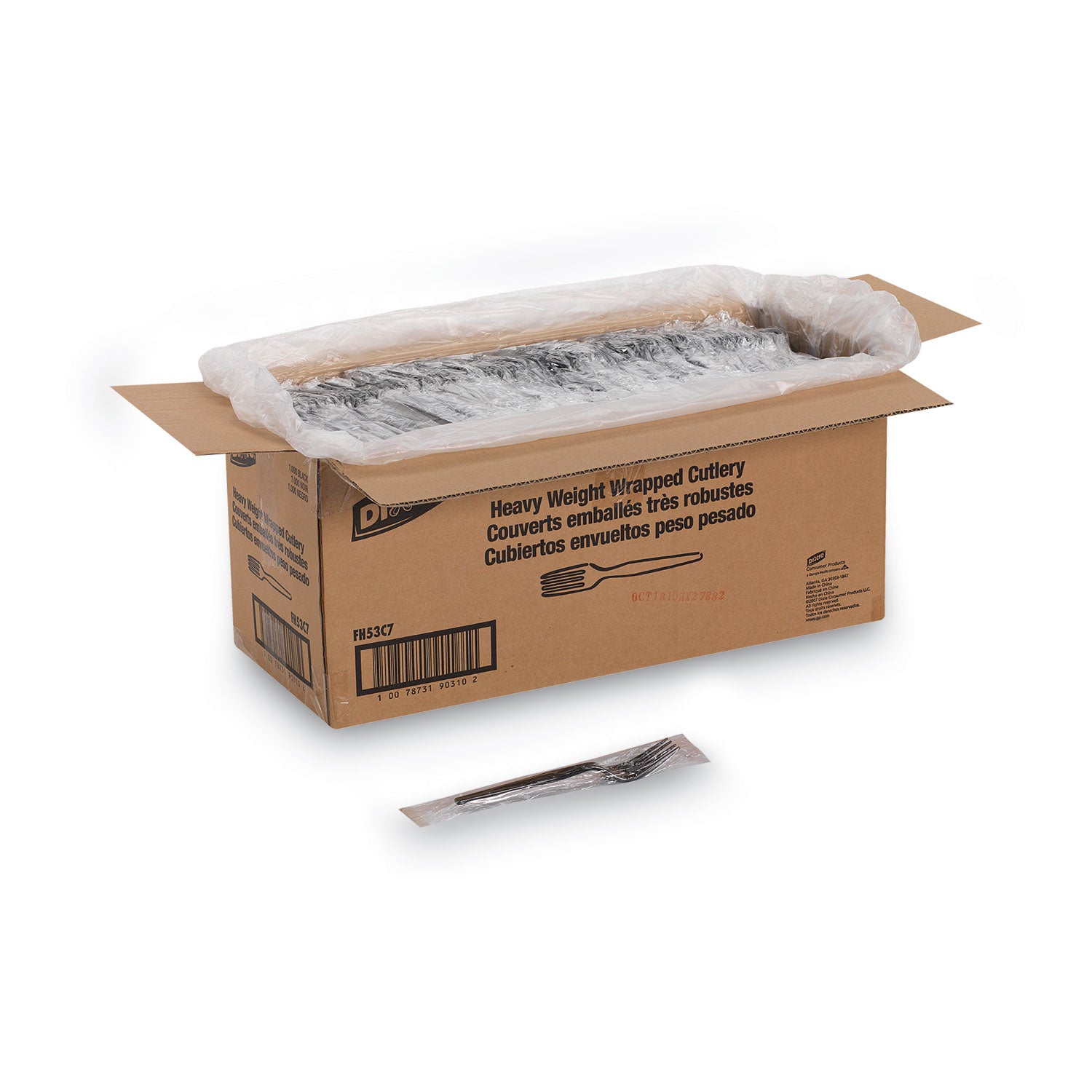 Dixie Individually Wrapped Heavyweight Forks, Polystyrene, Black, 1,000/Carton (FH53C7)