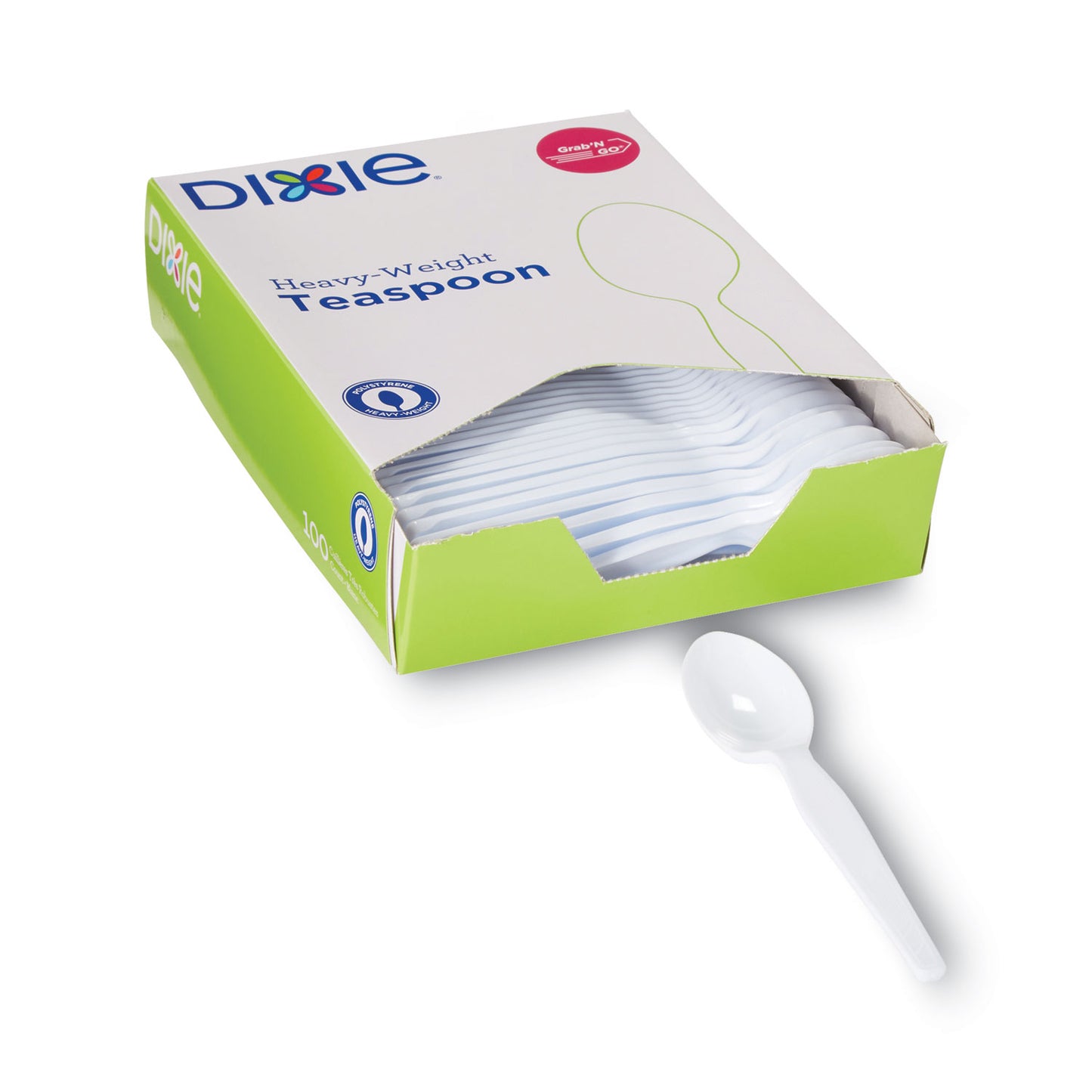 Dixie Plastic Cutlery, Heavyweight Teaspoons, White, 100/Box (TH207)