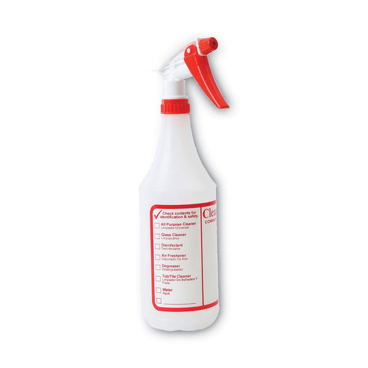 Boardwalk Trigger Spray Bottle, 32 oz, Clear/Red, HDPE, 3/Pack (03010)