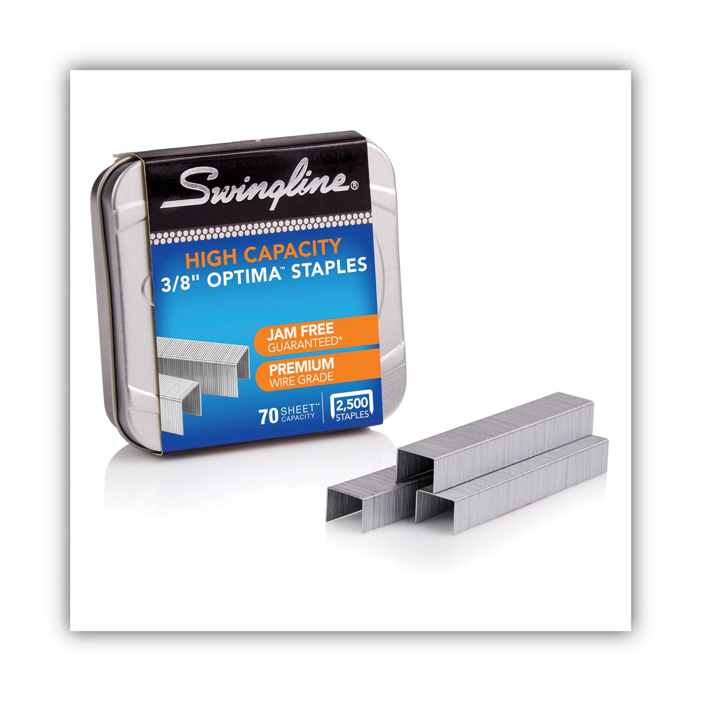 Swingline Optima High-Capacity Staples, 0.38" Leg, 0.5" Crown, Steel, 125/Strip, 20 Strips/Box (35550)