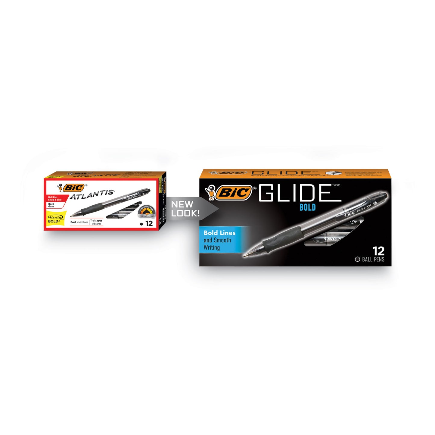 BIC GLIDE Bold Ballpoint Pen, Retractable, Bold 1.6 mm, Black Ink, Smoke Barrel, Dozen (VLGB11BK)