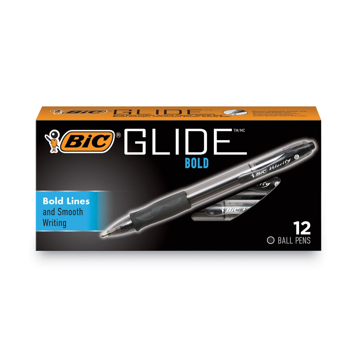 BIC GLIDE Bold Ballpoint Pen, Retractable, Bold 1.6 mm, Black Ink, Smoke Barrel, Dozen (VLGB11BK)