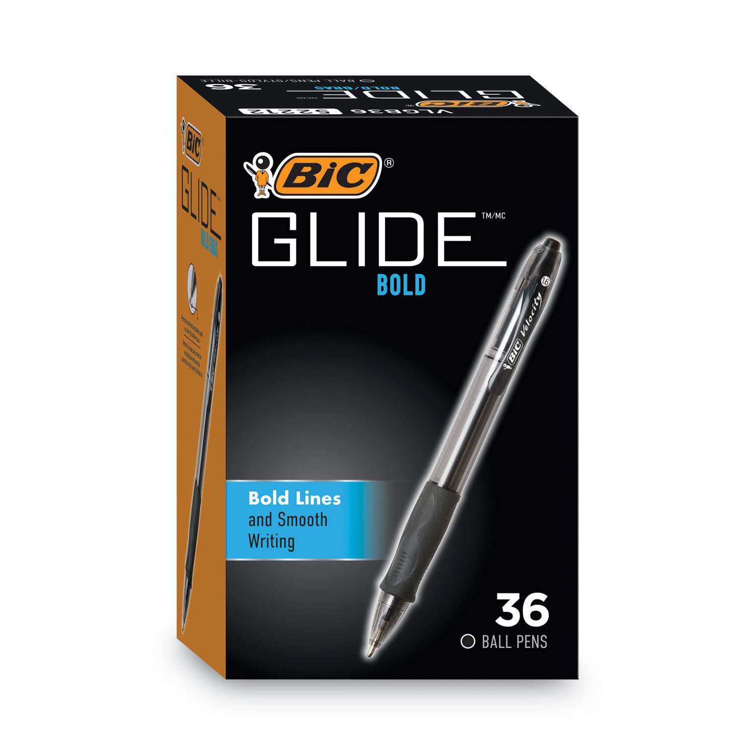 BIC GLIDE Bold Ballpoint Pen Value Pack, Retractable, Bold 1.6 mm, Black Ink, Smoke Barrel, 36/Pack (VLGB361BK)