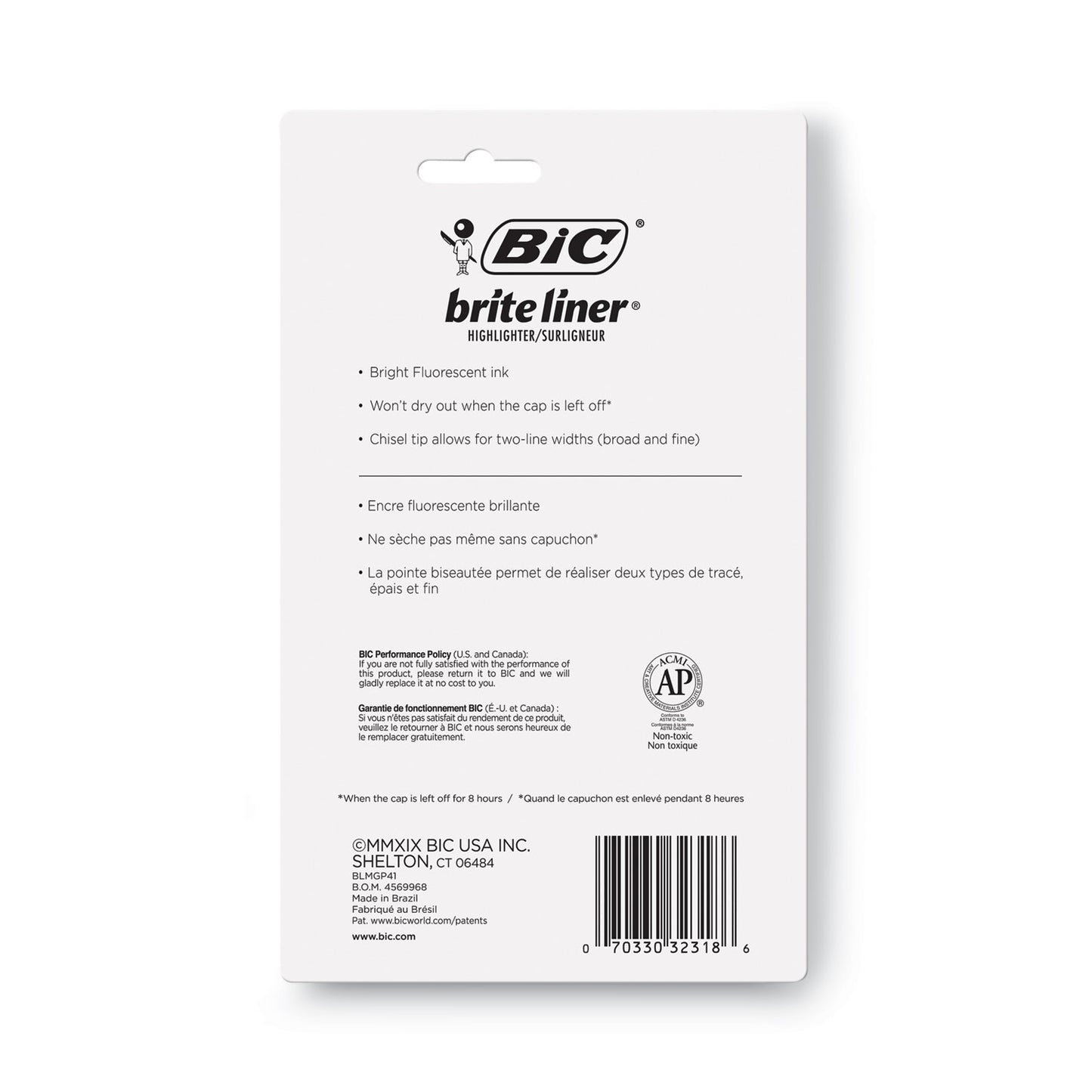 BIC Brite Liner Tank-Style Highlighter, Assorted Ink Colors, Chisel Tip, Assorted Barrel Colors, 4/Set (BLMGP41ASST)