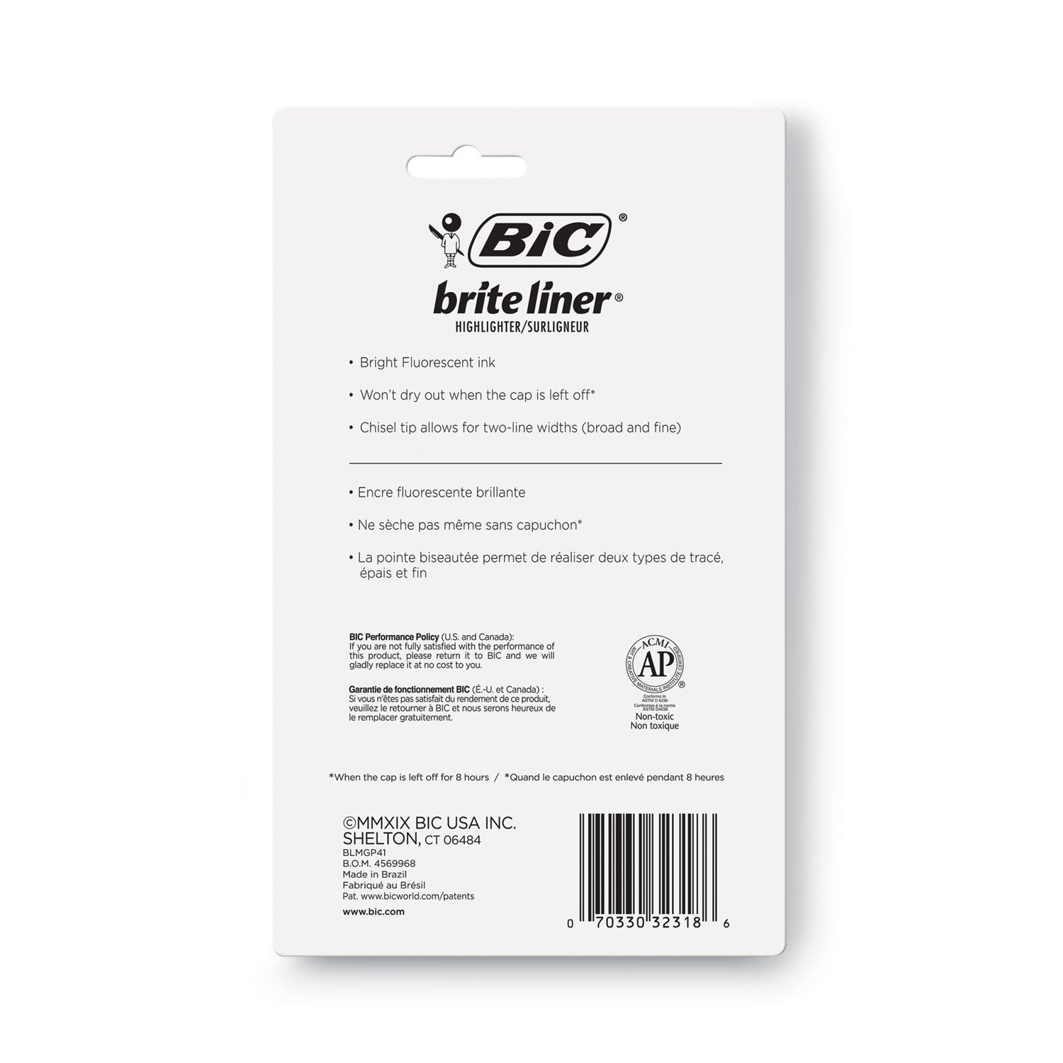 BIC Brite Liner Tank-Style Highlighter, Assorted Ink Colors, Chisel Tip, Assorted Barrel Colors, 4/Set (BLMGP41ASST)