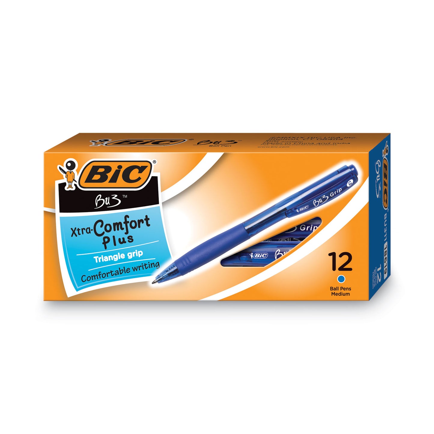 BIC BU3 Ballpoint Pen, Retractable, Bold 1 mm, Blue Ink, Translucent Blue/Blue Barrel, Dozen (BU311BE)