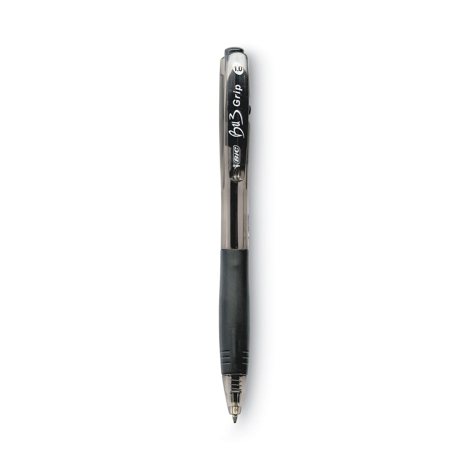 BIC BU3 Ballpoint Pen, Retractable, Bold 1 mm, Black Ink, Smoke/Black Barrel, Dozen (BU311BK)