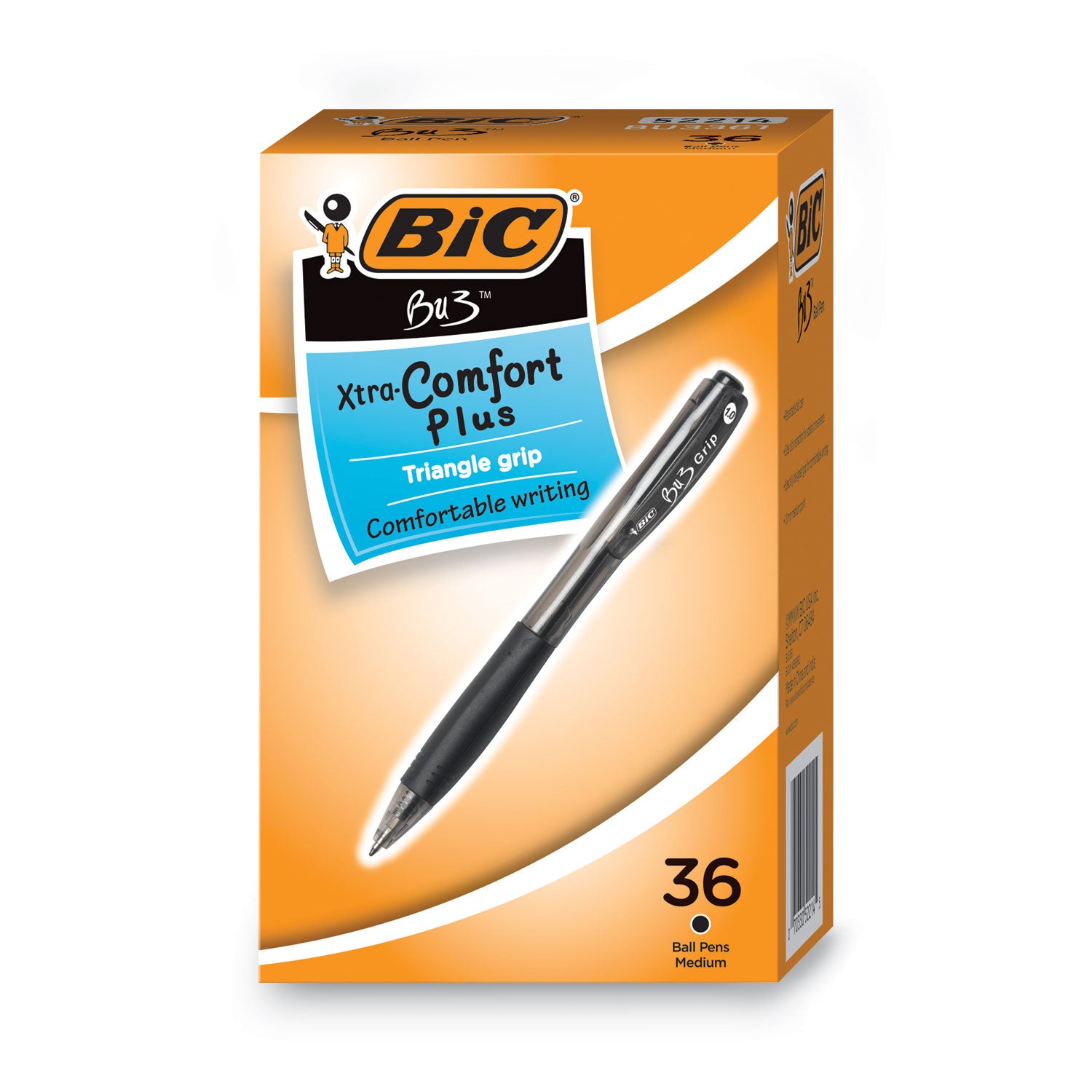 BIC BU3 Ballpoint Pen, Retractable, Medium 1 mm, Black Ink, Smoke/Black Barrel, 36/Pack (BU3361BK)