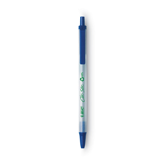 BIC Ecolutions Clic Stic Ballpoint Pen, Retractable, Medium 1 mm, Blue Ink, Translucent Frost/Blue Barrel, Dozen (CSEM11BE)