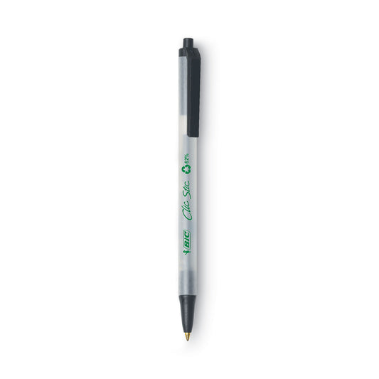 BIC Ecolutions Clic Stic Ballpoint Pen, Retractable, Medium 1 mm, Black Ink, Translucent Frost/Black Barrel, Dozen (CSEM11BK)